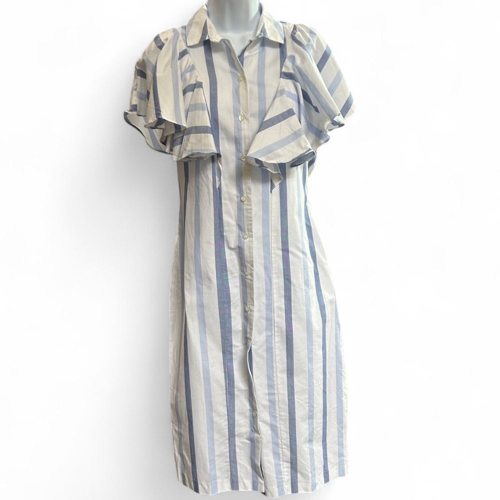 100% Cotton Closet London Blue and White Striped Midi Dress - Picture 1 of 8